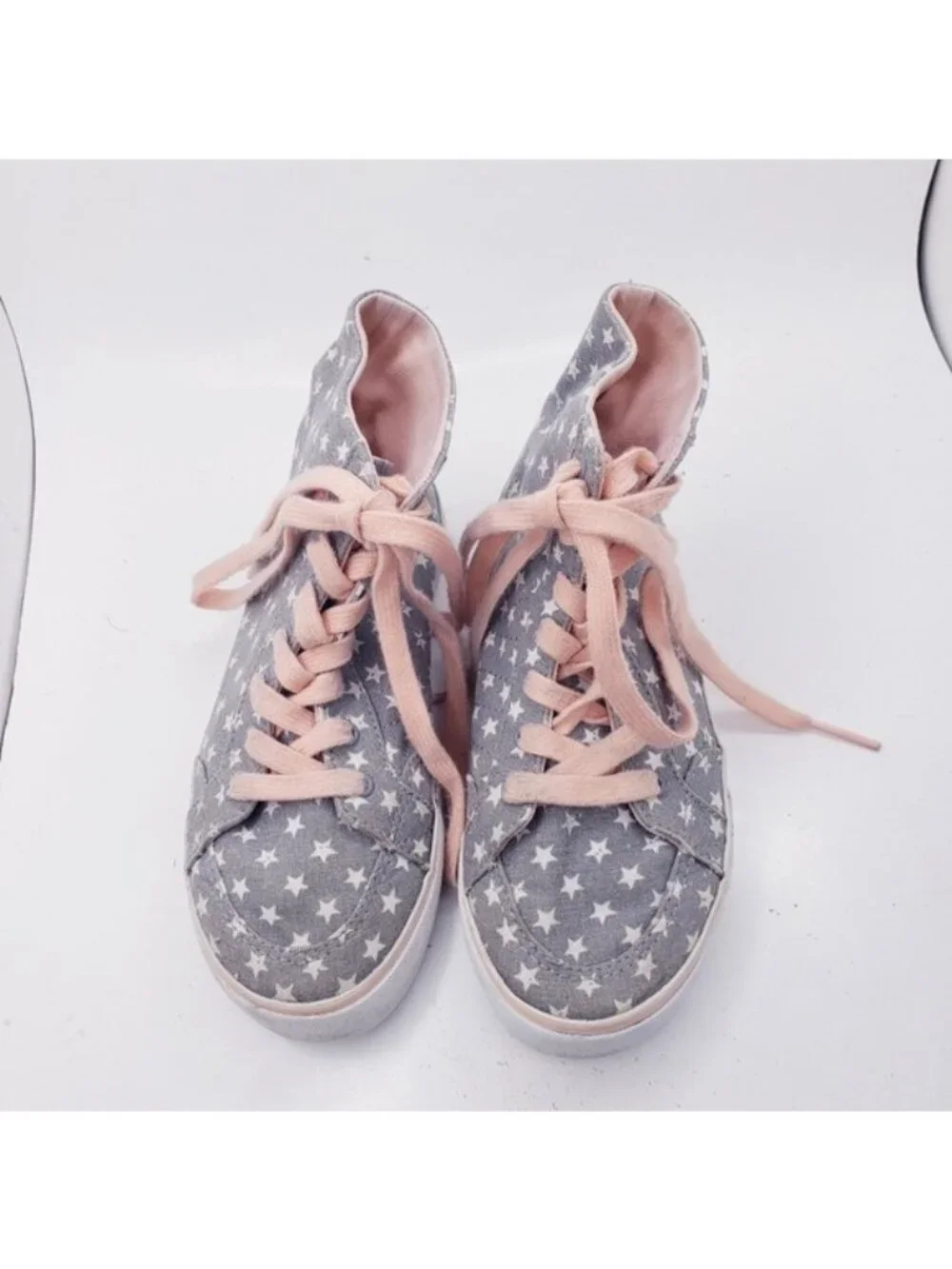 Vans Gray & Pink Star Corrie Hi Top Lace Up Sneakers Shoes Girls Youth Size 2.5